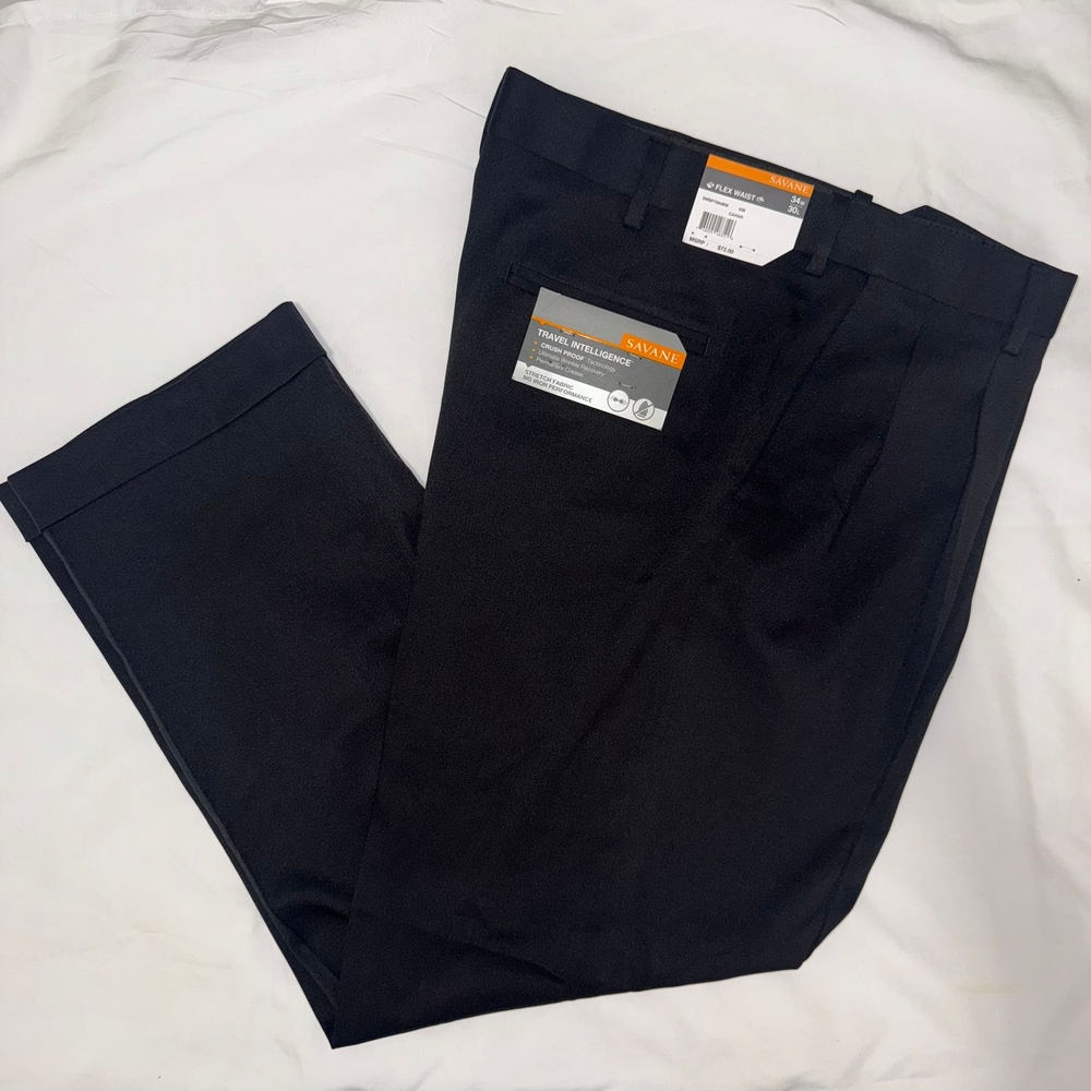 NWT SAVANE Men's Travel Intelligence No Iron Comfort Flex waist size 34W/30L